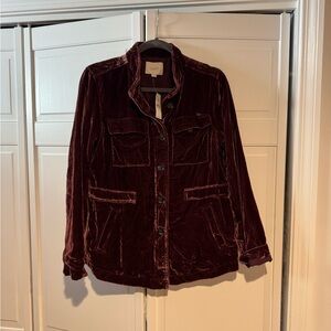 LOFT Women's Velvet Utility Jacket - Rich Burgundy NWT size small